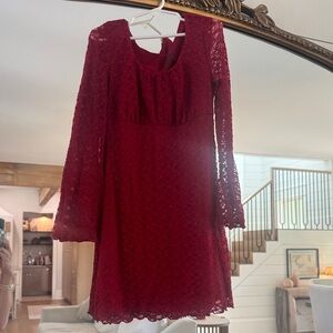 Art Class Red Lace Long Sleeve Dress